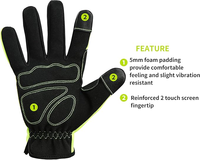 DULFINE High Performance Work Gloves For Men(3 Pairs Pack),Hi-Vis Yellow Color,High Dexterity Touch Screen For Multipurpose,Excellent Grip (Large)