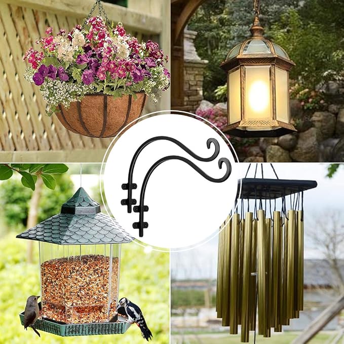 16 Inch Plant Hangers Outdoor 2 Pack Black, Heavy Duty Plant Hanging Bracket Hook for Flowers Baskets Planter Pots Bird Feeder Lanterns Wind Chimes Outdoor Indoor