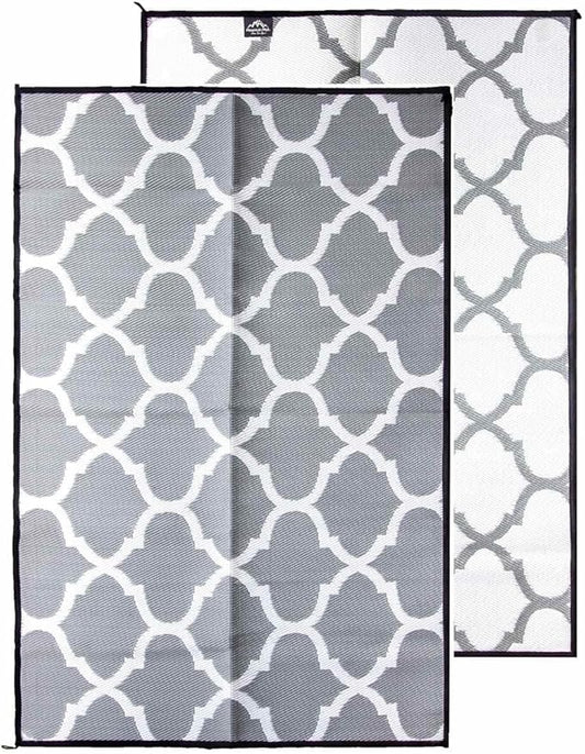 5x7 Gray Lattice Outdoor RV Mat – Extra Thick 5mm Recycled Poly Rug – Heavy-Duty, Waterproof, Reversible – Stylish Luxury Mat for Camping, Patio, Beach (Gray Lattice NO Carry Bag, 5'x7')