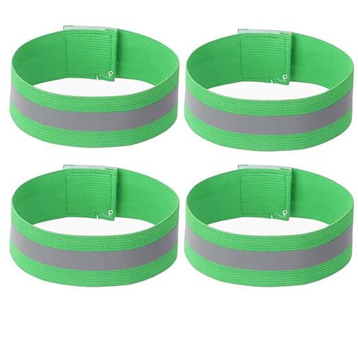4PCS Reflective Wrist Strap 4x1.5cm Safety Gear Reflective Wristbands High Visibility Bike Ankle Bands Reflector Armband Self-Adhesive Reflective Bands for Walking,Night Sports Grass Green