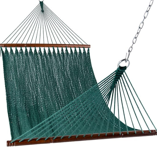 Lazy Daze Hammocks 10.5 FT Double 2 Person Caribbean Rope Hammock, Hand Woven Polyester Hammock with Spreader Bars, for Outside Outdoor Backyard Patio Poolside,450 LBS Capacity, Green