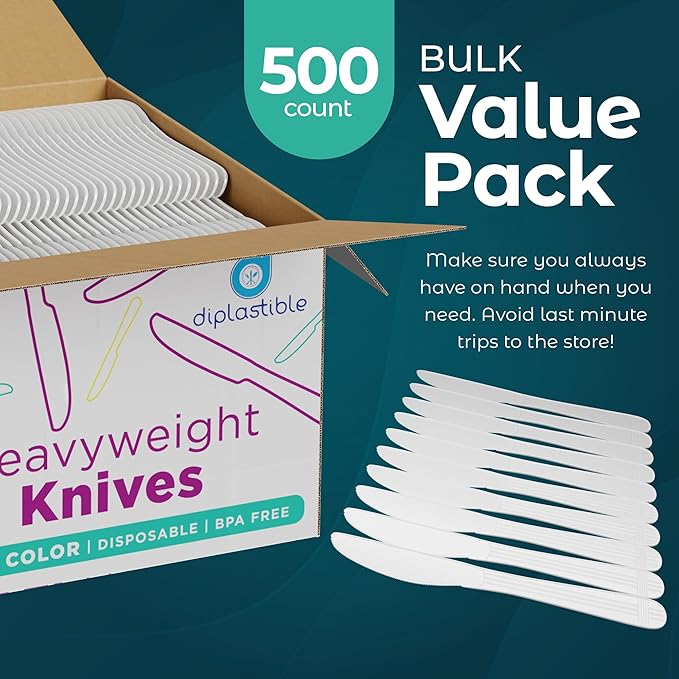 Disposable Plastic Knives Heavy Duty Utensils - Plastic Cutlery For Parties and Events Pack Of 500