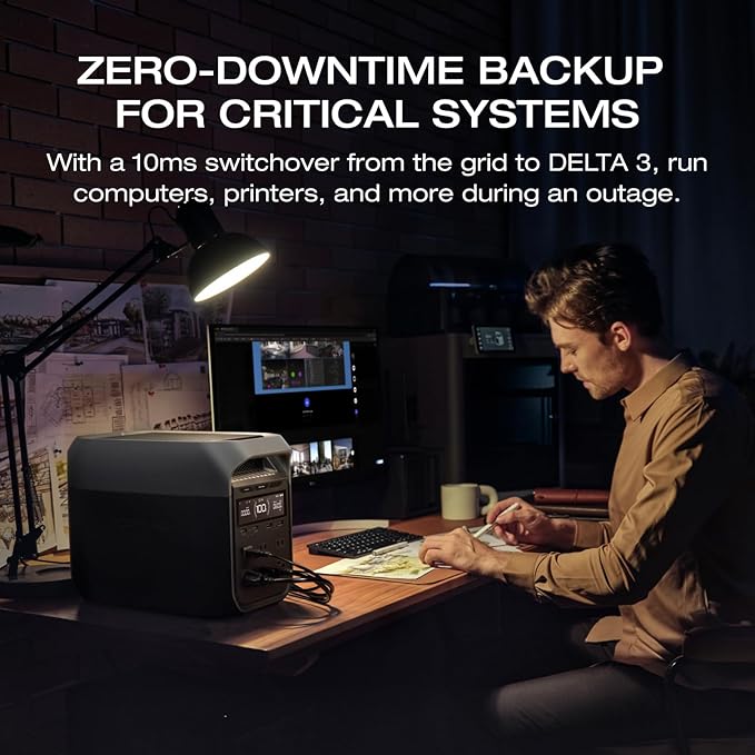 EF ECOFLOW Solar Generator Delta 3 with 160W Solar Panel, 1024Wh Portable Power Station, LFP Battery 1800W AC/100W USB-C Output, Full Charge in 56 Min for Home Backup Power, Camping & RVs