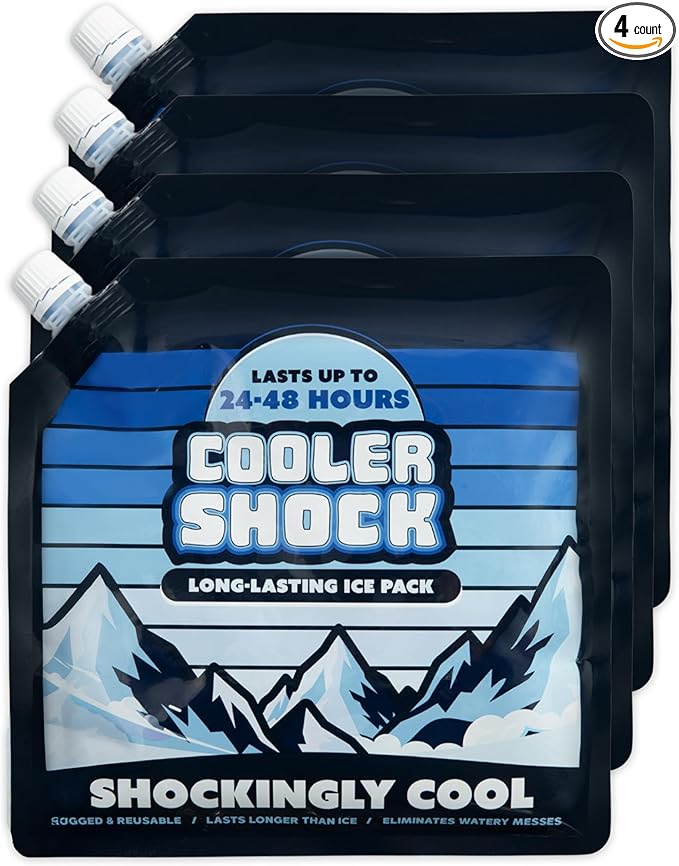 Cooler Shock Reusable Ice Packs for Cooler - Long Lasting Cold Freezer Packs for Coolers and Lunch Boxes - Cooler Ice Packs for Camping Gear, Fishing, Road Trips, Beach Must Haves