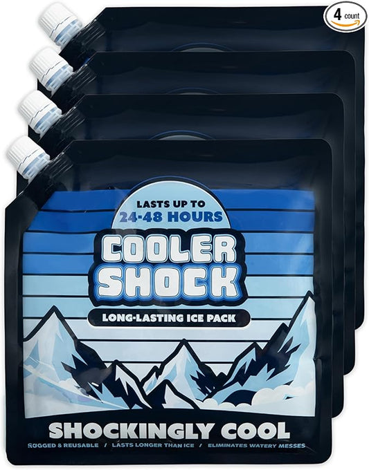 Cooler Shock Reusable Ice Packs for Cooler - Long Lasting Cold Freezer Packs for Coolers and Lunch Boxes - Cooler Ice Packs for Camping Gear, Fishing, Road Trips, Beach Must Haves