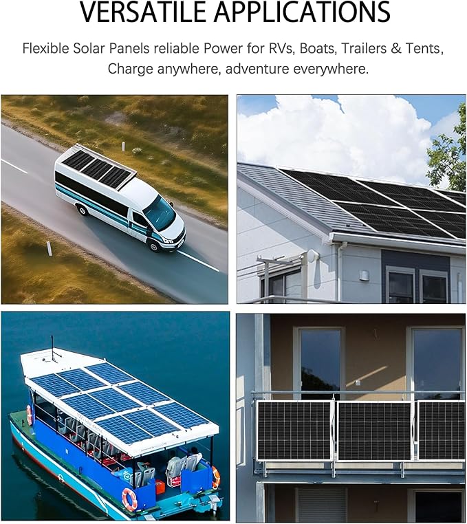 Flexible Solar Panel 50W 12V Monocrystalline Module Fiberglass Lightweight Charge for RV Trailer Boat Cabin Van Car Uneven Surfaces (50W-1)