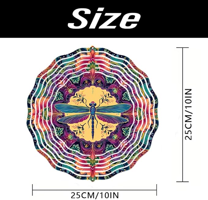 3D Wind Spinner for Garden - 10inch Stainless Steel with Double-Sided UV Printing | High-Resolution Images | Weather-Resistant Outdoor Spinning Decor for Patio, Yard & Gifts (Dragonfly)