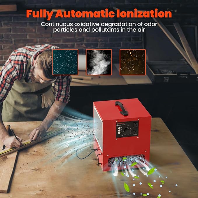 Abestorm Tabletop Dust Collector for Woodworking, Portable Double-sided Intake Air Filtration Systems, Movable Air Filter with Built-in Ionizer, Timer Function, Ideal for Garage Works Shop