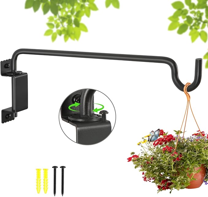 16" 360° Swivel Plant Hanger (4-Pack) - Heavy Duty Solid Steel Wall Hook, 12-Directional Adjustable for Bird Feeders, Outdoor/Indoor Plants, Garden & Patio, Rust-Resistant Black