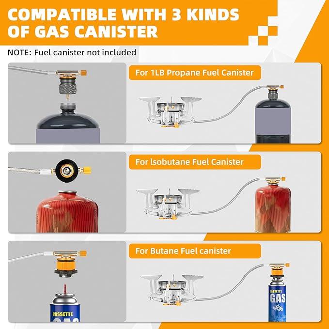 9900W Portable Windproof Camping Stove - High-Power Gas Stove with Piezo Ignition, 1LB Propane & Butane Adapters for Outdoor Cooking, Hiking, Camping & Picnics