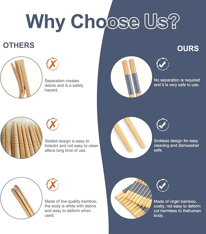 50 Pairs Bamboo Chopsticks Disposable | Separated | Reusable | Dishwasher Safe- （9.45in）