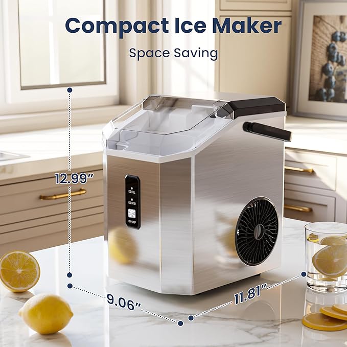 Antarctic Star Nugget Ice Makers Countertop with Self-Cleaning, 35lbs/24H, Portable Sonic Ice Maker Machine with Handle/Basket/Scoop for Home, Kitchen, Office, Camping(Stainless Steel Silver)