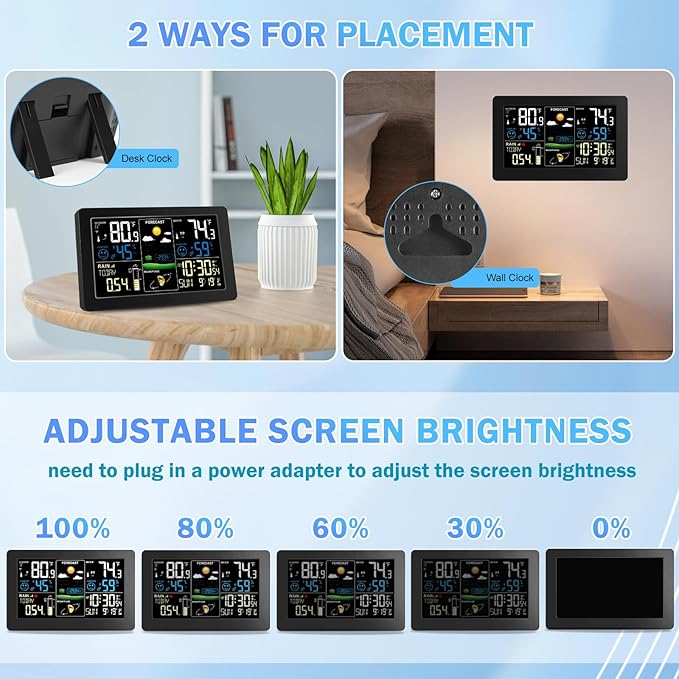 Digital Rain Gauge and Weather Station, Wireless Rain Gauge Outdoor, Home Weather Stations Wireless Indoor Outdoor with Thermometer, Barometer, Hygrometer, Atomic Clock, Weather Forecast and Alerts