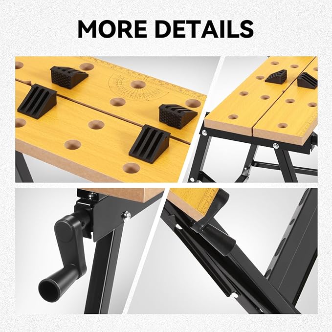 Auto Dynasty Adjustable Workbench with Built-in Ruler & Protractor, 3 Angles Folding Portable Work Table (13"-24"), 220lbs Load Capacity, Multipurpose Vise Workbench for Woodworking, Garage, and DIY