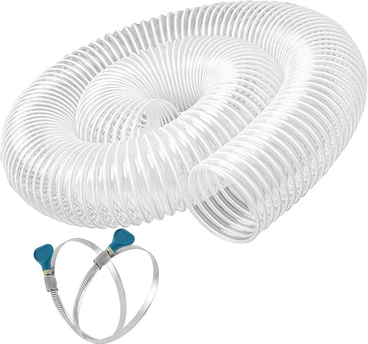2 1/2" x 5' Dust Collection Hose, Puncture Resistant PVC Dust Collection Hose with Carbon Steel Wire Coil - Flexible Clear PVC for Dust Collectors