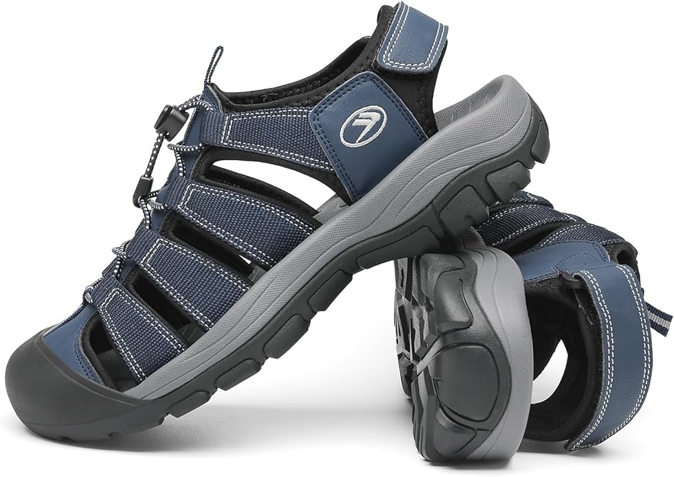FLARUT Men's Athletic Sandals - Closed Toe Sport Hiking & Outdoor Walking Water Sandals with Anti-Slip Cushioning and Breathable Mesh