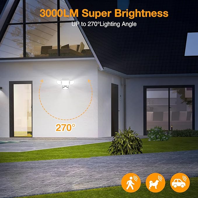 3000LM Solar Lights Outdoor, 4 Heads Solar Security Lights with Remote Control, IP65 Waterproof Motion Sensor Lights 3 Modes Flood Lights for Wall, Porch, Yard, Outside, 1 Pack