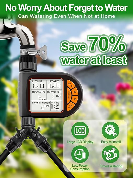 207FT Automatic Drip Irrigation Kit with Water Timer, Kalolary 1/4" 1/2" Adjustable Garden Watering System with 4/7mm 16mm Tubing Micro Drip Automatic Irrigation System for Greenhouse Raised Beds Lawn
