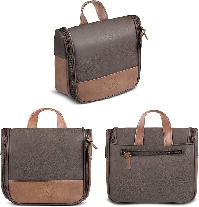 Hanging Toiletry Bag for Men VANCASE Vintage Leather Shaving Dopp Kit Medium Waterproof Travel Bathroom Bags Portable Shower Organizer