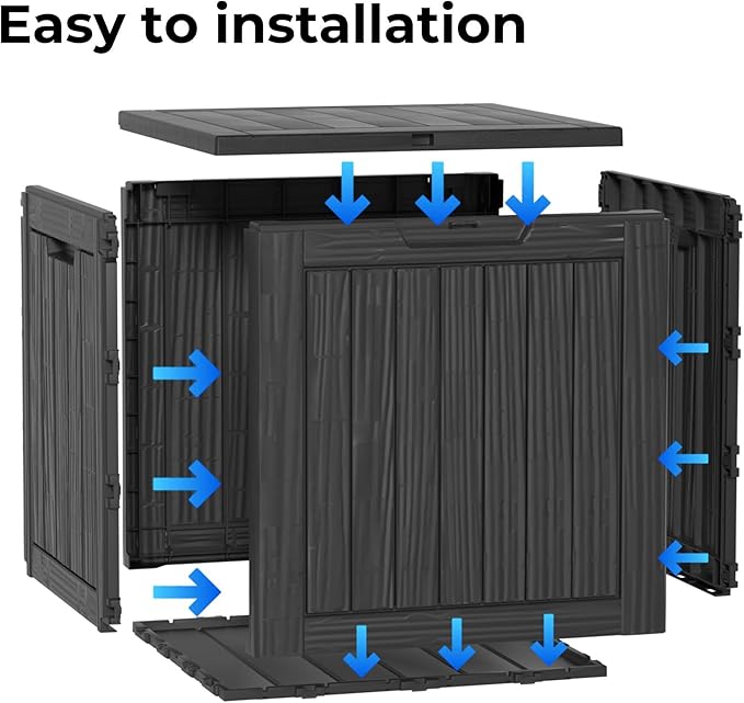 45 Gallon Resin Deck Box, Waterproof Outdoor Storage Bin for Patio, Poolside, and Garden, Lockable & UV-Resistant, Ideal for Small Spaces, Black