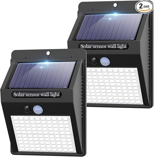 2 Pack Outdoor Solar Motion Lights - 3 Modes/100LED Wireless, IP65 Waterproof Solar Security Lights with Motion Sensor for Front Door, Backyard, Garage, Deck