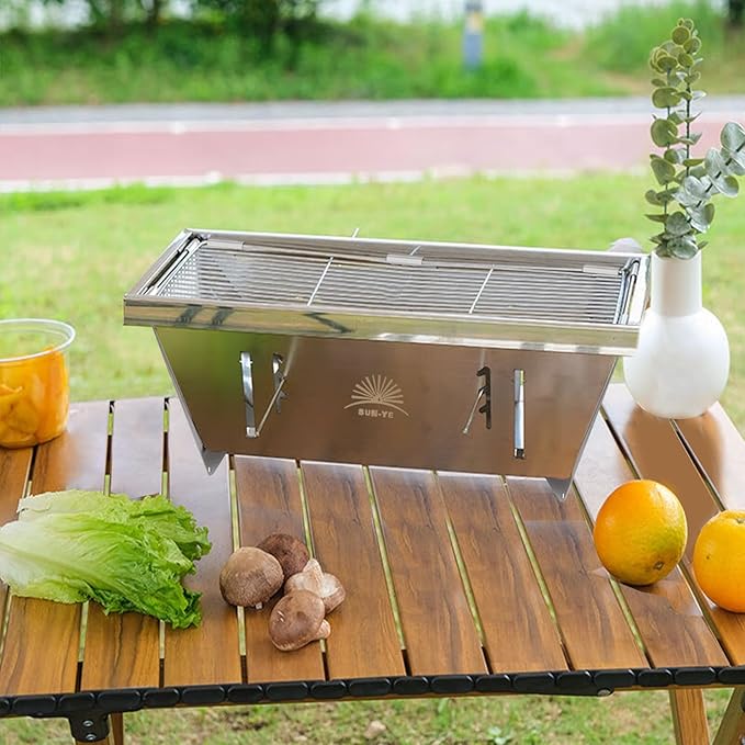 SUN-YE Charcoal Grill for IGT Table,Portable Grill with Carry Bag,Adjustable Furnace Burning Carbon Plate Height,Stainless Steel,Instantly Expands and Stores,1 Piece