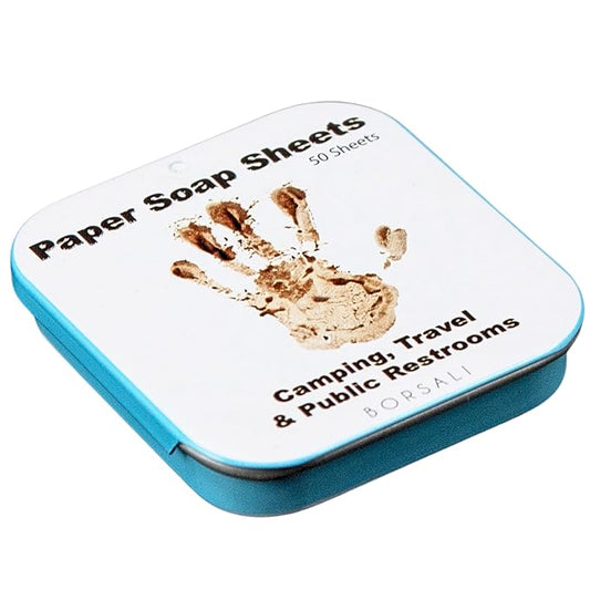 BORSALI Paper Soap Sheets - for Travel - Portable Dissolvable Dry Soap sheets; For Camping, Travel, Public Restrooms; 1 Case with 50 Pieces To Go;