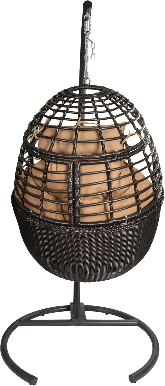 TWT Hanging Egg Chair with Stand, 330lbs Capacity Patio Wicker Egg Swing Chair with UV Resistant Cushion for Bedroom Garden Indoor Outdoor (Dark Brown)
