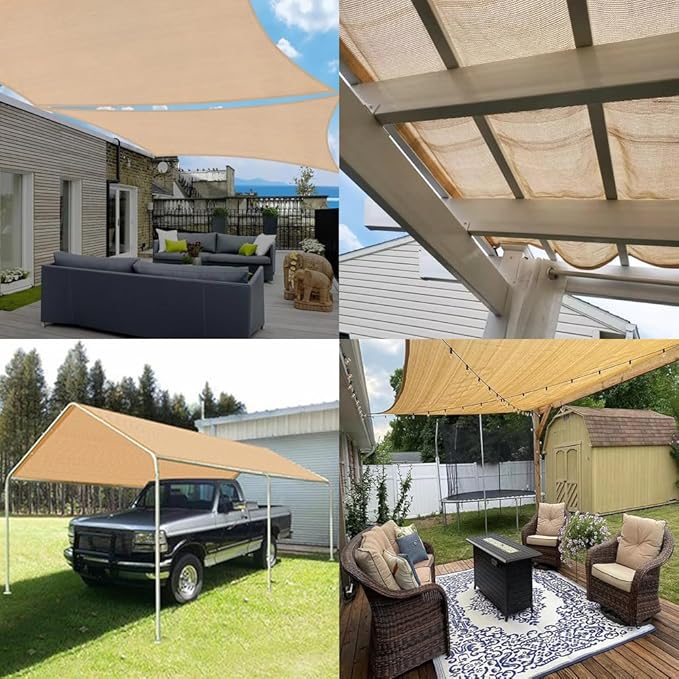 90% Shade Cloth for Garden, 12x15 Ft Beige Patio Sun Shade Fabric with Grommets, UV Protection, Outdoor Privacy Screen Shade Screen, Breathable Mesh Tarp Cover for Pergola, Deck, Porch, Pool