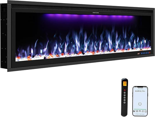 Benrocks 50'' WiFi-Enabled Electric Fireplace Insert - Alexa & App Control, 13 * 13 * 3 Color Combinations, Smart Fireplace Heater, Timer, Logs & Crystals Included, 750/1500W