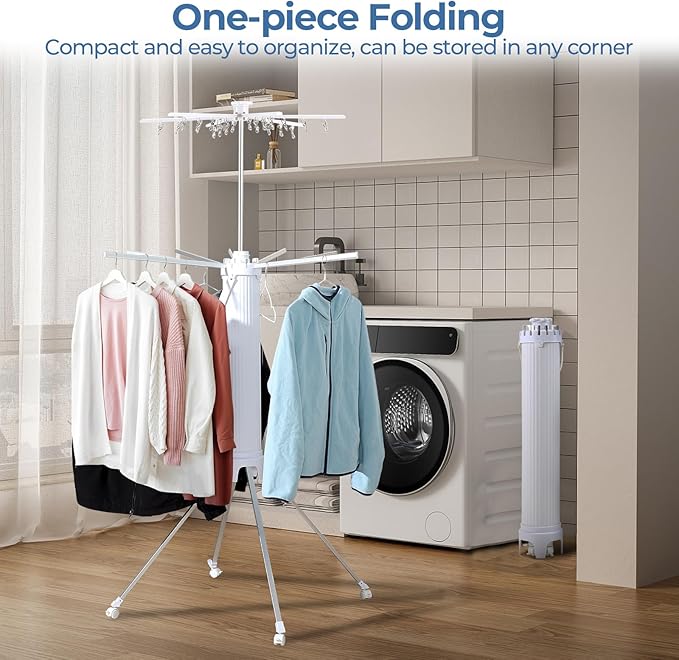 GCCSJ 4-Legged Foldable and Portable Clothes Drying Rack,Collapsible Octopus Drying Rack with Wheels and Aluminum Rods,360°Rotatable Design for Indoor Outdoor Use,2 Tier