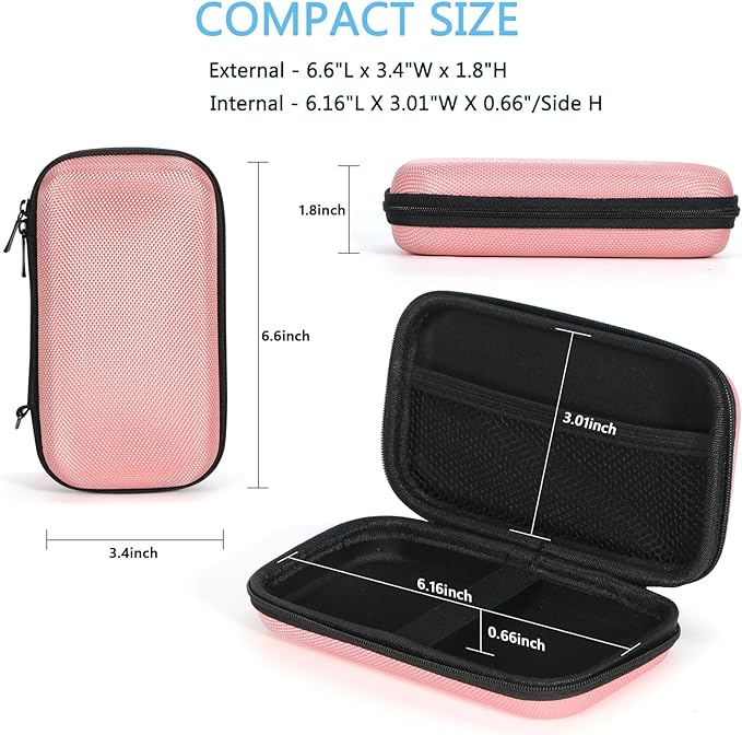 GLCON Cell Phone Carrying Case - Portable Hard EVA Charger Case - High Protection Small Zipper Travel Pouch Storage Bag Electronic Organizer for Battery, GPS, Hard Drive, Charging Cable, Cord - Pink