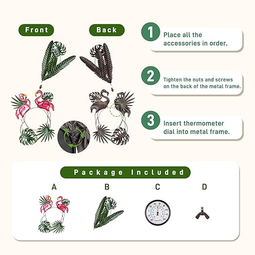 25" Outdoor Thermometer, Large Thermometer Outdoor Waterproof, Flamingo Decorative Outdoor Thermometers for Patio, Yard, Garden, Living Room