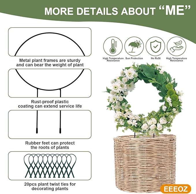 4 Pack Trellis for Potted Plants for Climbing Plants with 20 Reusable Garden Ties - 16 Inch Plant Trellis Indoor Supports for Potted Plants, Flowers, Tomatoes - Hoya Trellis,Indoor Plant Trellis(1)