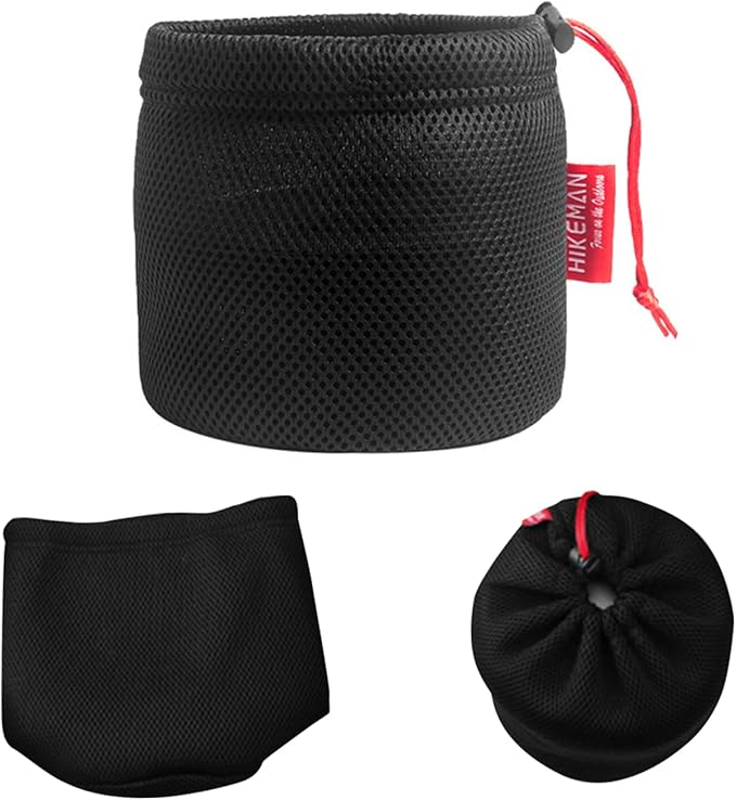 Camping Pot Bag, Camping Cookware Mess Kit Bag, Kitchen Cutlery Organizer with Drawstring, Black Nylon Mesh Outdoor Cookware for BBQ Fishing 22x25cm Pots Storage