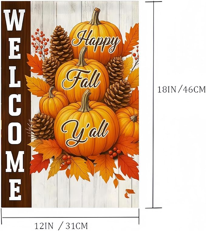 Garden Flag12X18 Inch Double Side,Welcome Pumpkin Fall Yard Flag, Small Garden Flag Outside Decorative,Outdoor Fall Flag for Holiday Patio Courtyard Lawn