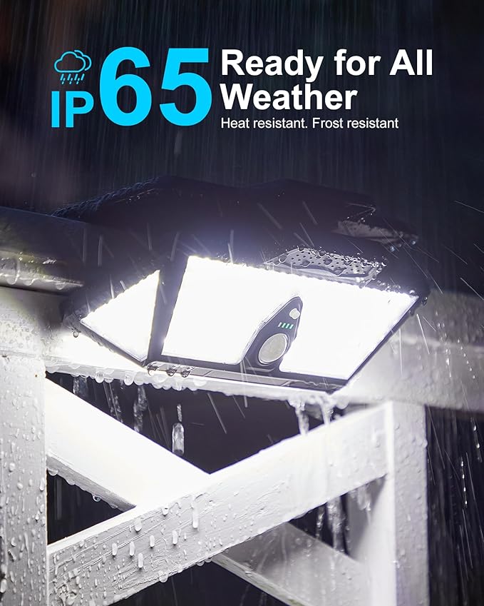 208Leds Solar Lights Outdoor,Clip on Motion Sensor Outdoor Lights,6000K,1000LM High Bright Solar Powered Flood Light with 3 Mounting Ways for Bakcyard Fence Garage Camping (2Pack)