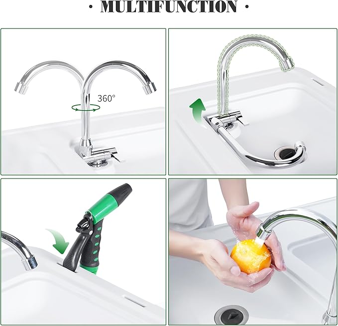 Allpop Fish Cleaning Table with 2 Sinks & Grid Rack, 42.5'' Portable Folding Camping Fish Station with Foldable Faucet, Drainage Hose, Sprayer, Storage Box, Drawer & Grooves for Picnic, White