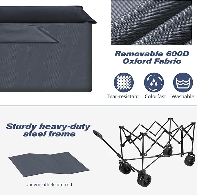 Chihee Garden Cart Collapsible Outdoor Utility Wagon Cart,Folding Beach Cart Oversized Capacity 254L,Heavy Duty Portable Wagon All Terrain Wheels Oversized Side Pocket 2 Drink Holders for Camping