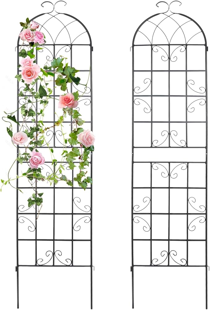 2 Pack Metal Garden Trellis 86.2x19.7inch for Climbing Plants,Rustproof Sturdy Black Steel Trellis Plants Support Outdoor for Outdoor Roses Vine Cucumbers Vegetables Flower Support