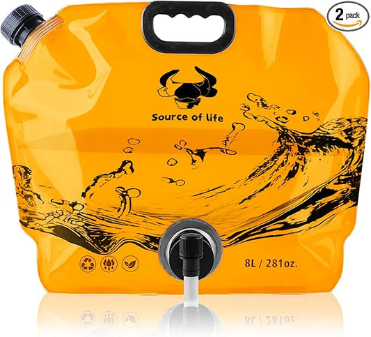 Camping Water Jug 2.1 Gallon CollapsibleWater Container Portable Water Bag for TravelOutdoor Hiking BPA Free Lightweight (Orange (2.1 Gal), 2)