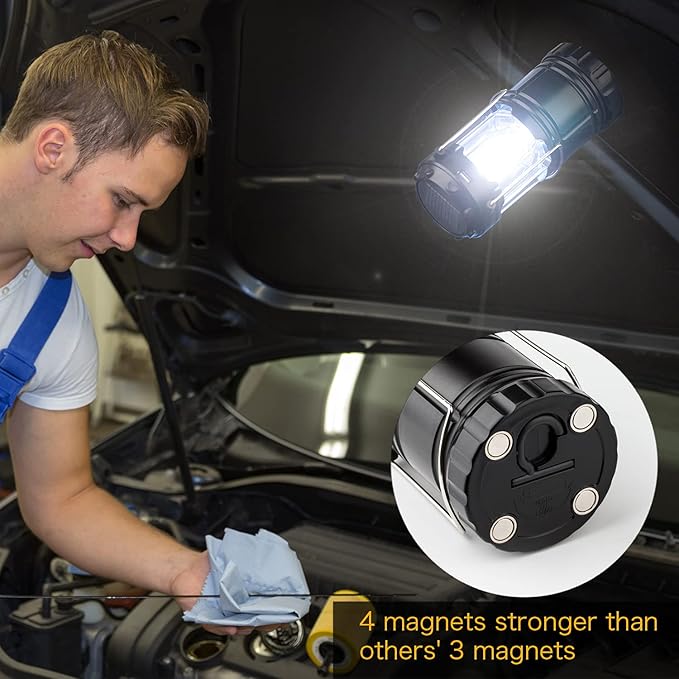 4 Pack Solar Lantern Camping Essentials Lights, LED USB Rechargeable Flashlight for Power Outages, Battery Powered Magnetic Base Operated Lamp for Emergency, Survival Gear and Supplies for Hurricane