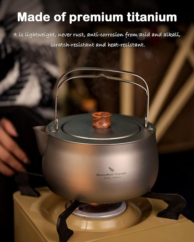 Boundless Voyage Titanium Kettle 800ml/27fl oz Folding Handle Filter Camping Teapot Coffee Pot for Outdoor Boil Water