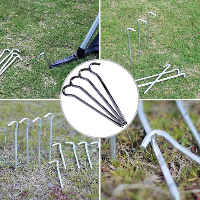Tent Pegs - Aluminium Tent Stakes Pegs with Hook - 7’’ Hexagon Rod Stakes Nail Spike Garden Stakes Camping Pegs for Pitching Camping Tent, Canopies