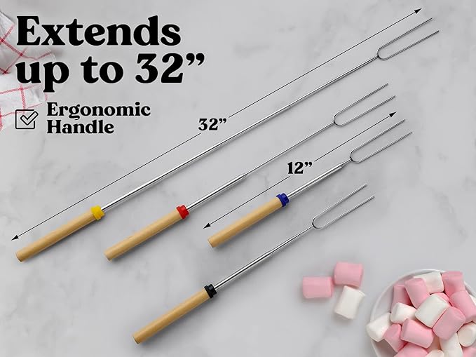 Zulay Sturdy Marshmallow Sticks for Fire Pit Extra Long - Great Smores Sticks Smores Kit Fire Pit - Marshmallow Roasting Skewers - Hot Dog Fork Bonfire Glamping Camping Accessory 32" 8 Pack Bundle