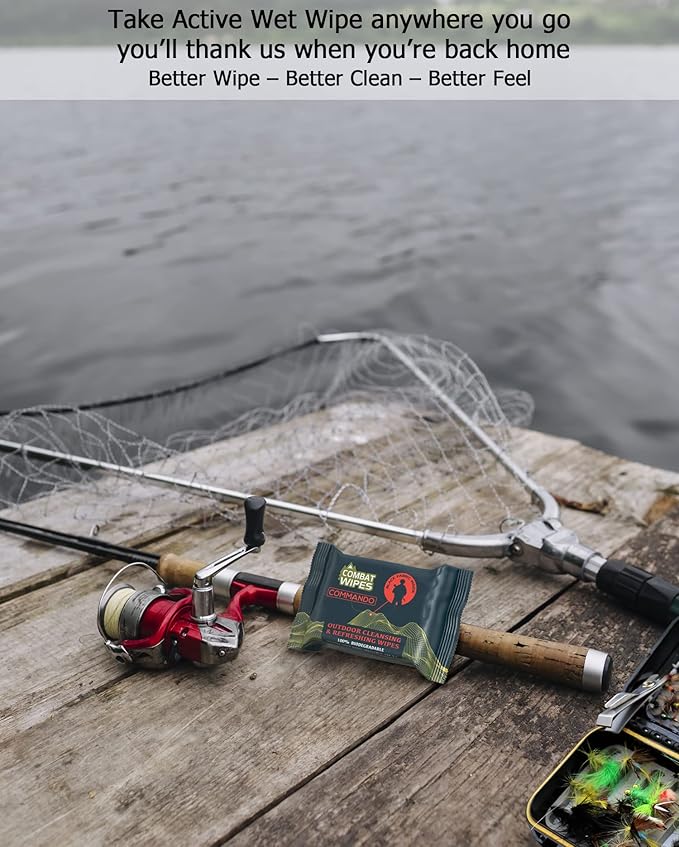 COMBAT WIPES Commando Black, Unscented Camouflage Wet Wipes | Thick, Ultralight, Biodegradable, Heavy Duty Cleansing Cloths for Camping, Military, Hunting & Backpacking (2 Pack)