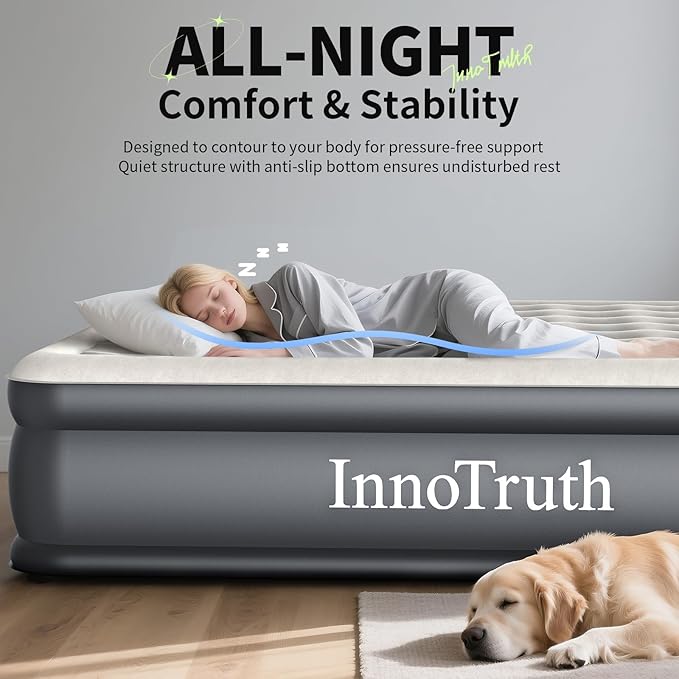 InnoTruth King Size Air Mattress with Built in Pump, Famiy Choice Award Winner, Inflatable Blow up Mattress, 18" Raised 2-4 Persons Family Air Bed for Guests & Home, Ideal for Temporary Use, 700 lbs
