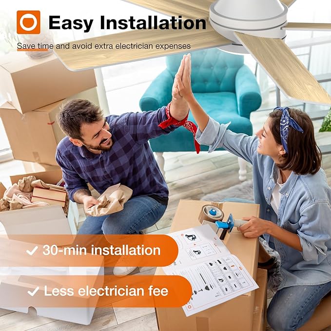 addlon Ceiling Fans with Lights, 42 inch White Ceiling fan with Light and Remote Control, Reversible, 3CCT, Dimmable, Noiseless, Small Ceiling Fan for Bedroom, Farmhouse, Indoor/Outdoor Use