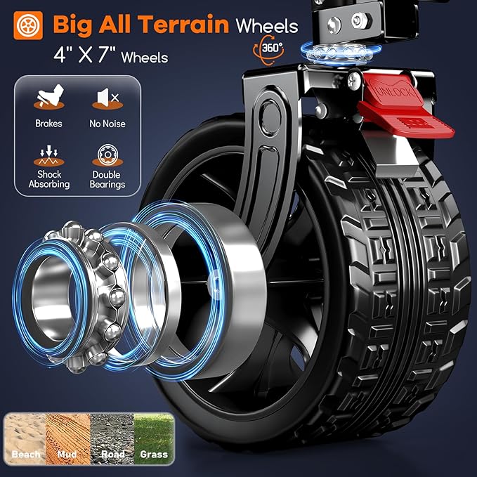 48" L Collapsible Wagon Cart Foldable, 560LB Weight Capacity 300L Heavy Duty Folding Beach Wagons with Big All-Terrain Wheels, Utility Carts for Groceries, Shopping, Camping, Sports - Grey&Black