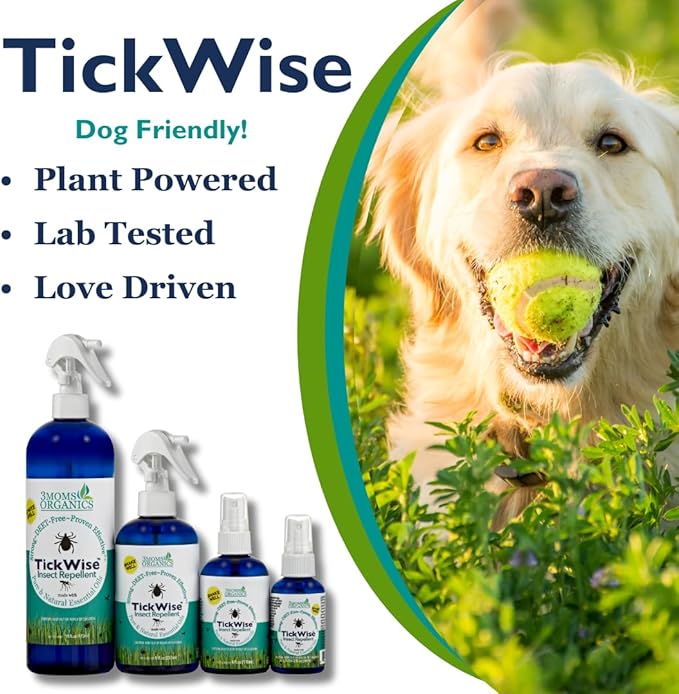 3 Moms Organics TickWise 8oz, Made with All Natural Essential Oils, DEET-Free, Tick and Insect Repellent, Plant Based Essential Oils, All Natural Ingredients Great for Adults, Kids, Dogs & Horses